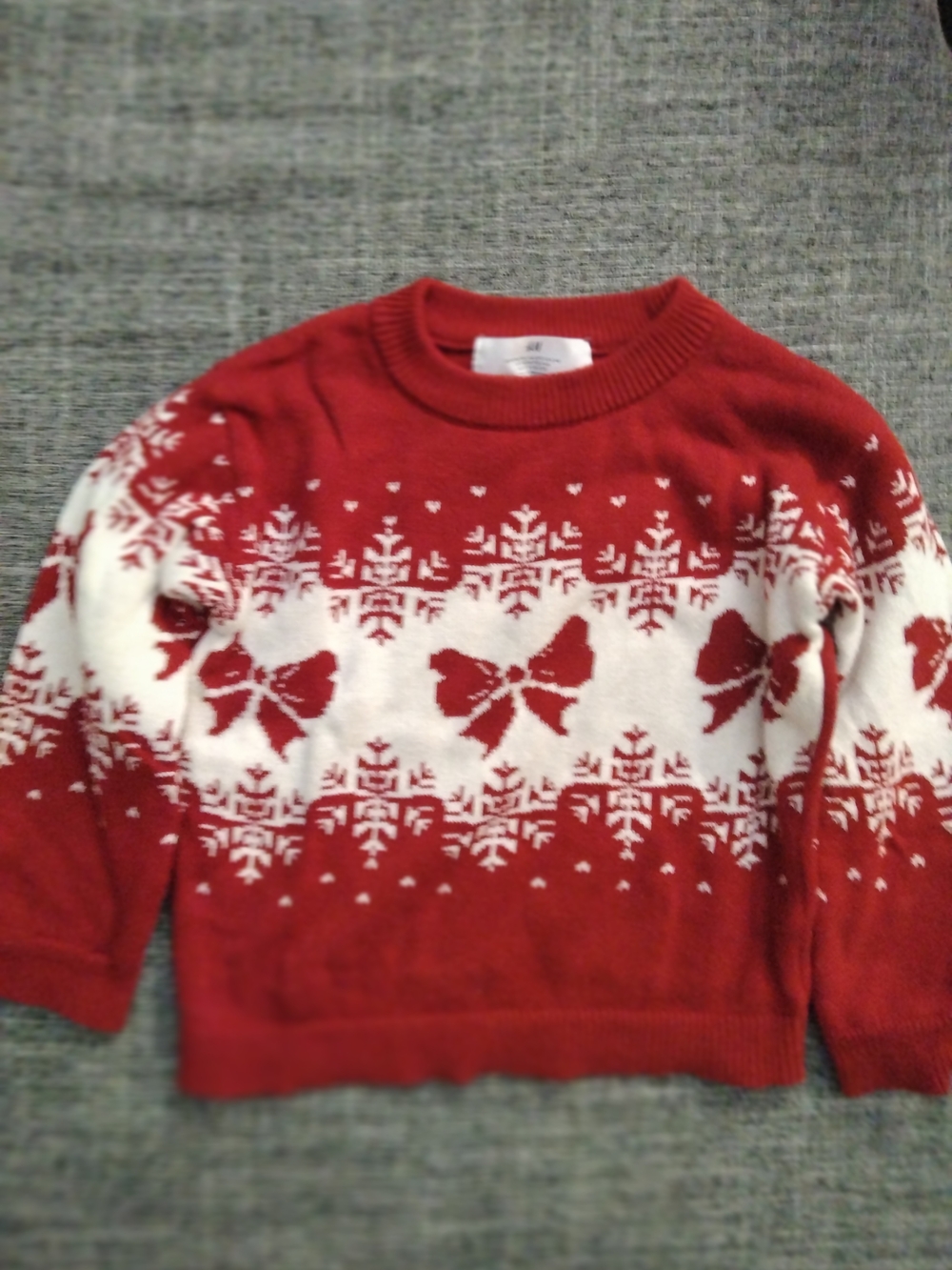 H&M Red and White Bow Fair Isle Sweater